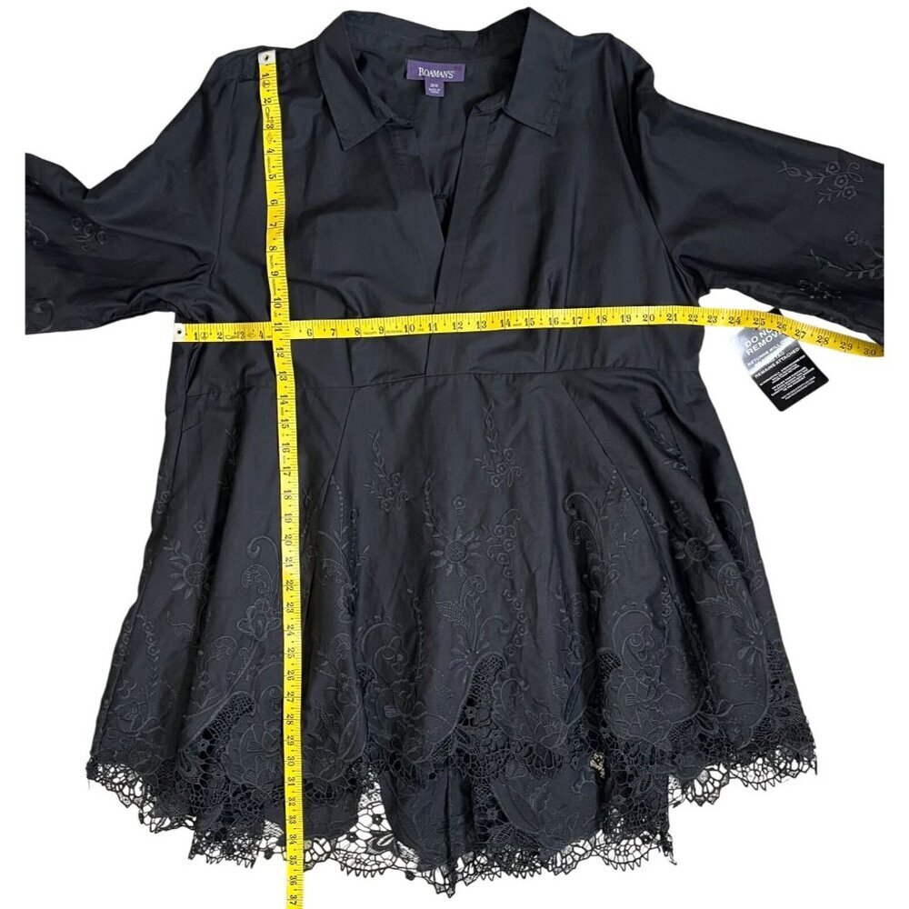 Roaman’s Black Embroidered Poplin Swing Tunic 20W NWT - Picture 7 of 8